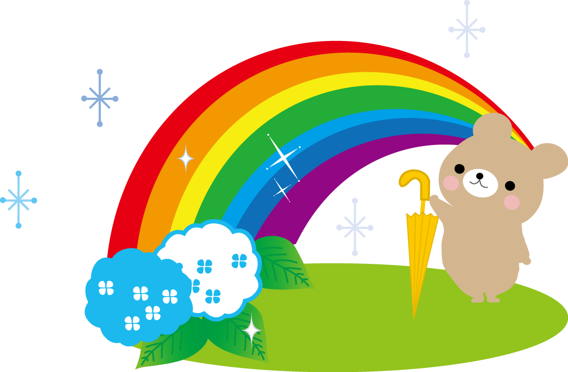 傘 紫陽花 虹のイラスト 梅雨の無料イラスト
