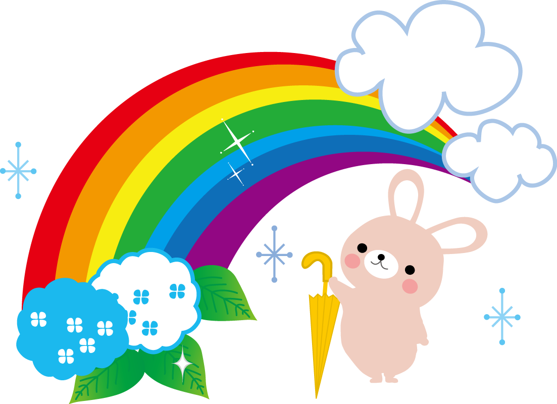 傘 紫陽花 虹のイラスト 梅雨の無料イラスト