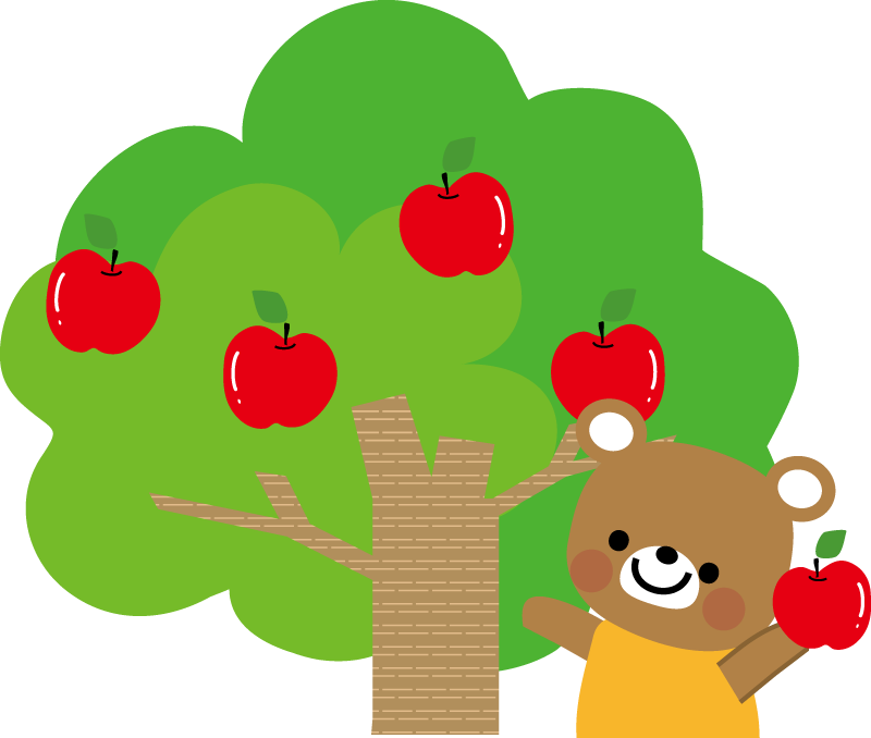 クマとリンゴのイラスト 無料イラスト